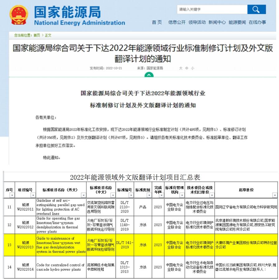 大唐环境特许经营分公司行业标准(外文版)获批立项